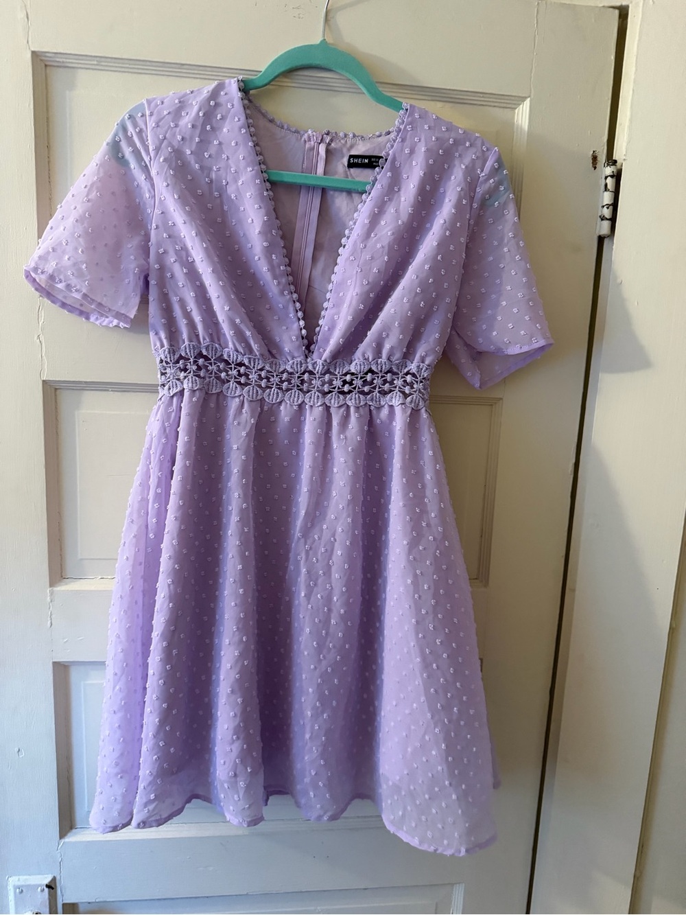 SHEIN Lilac V-Neck Dot-Trimmed Floral Waist Formal Dress